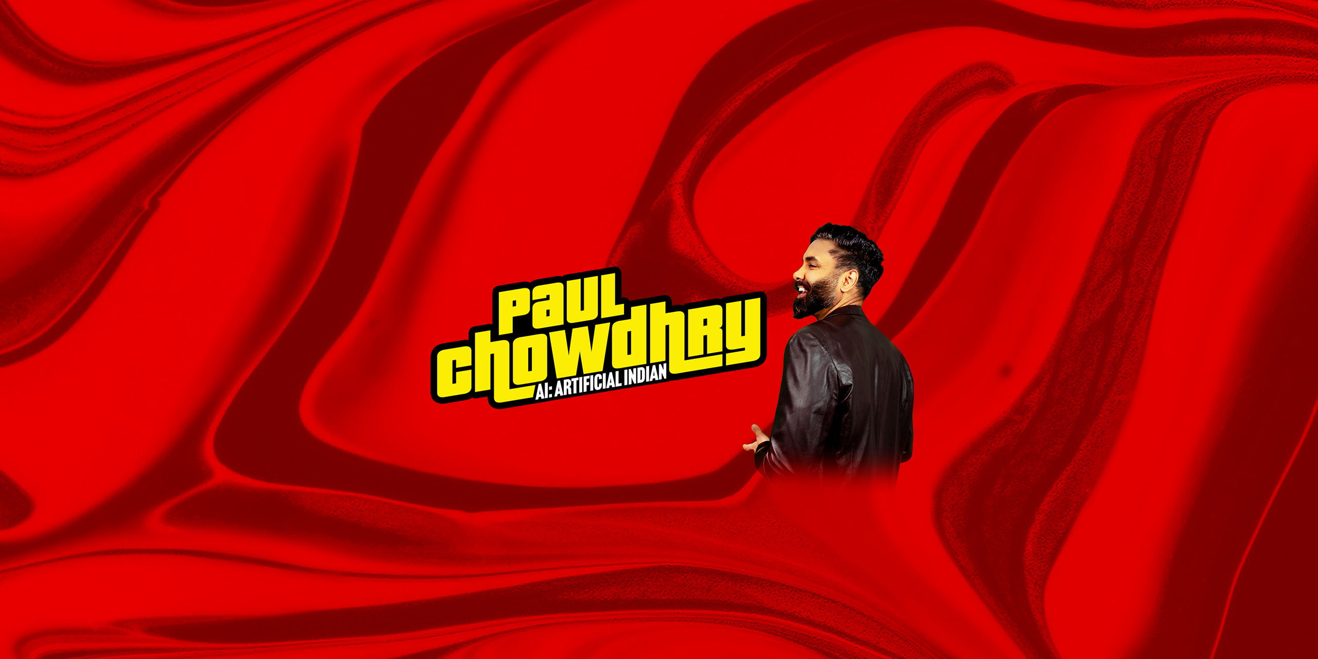 Paul Chowdhry, AI: Artificial Indian, on a red swirl background